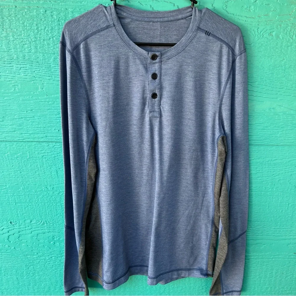 Lululemon Men’s T.H.E. Henley Long Sleeve Shirt SIZE LARGE HEATHERED Dark Cobalt - Picture 2 of 6